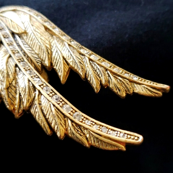 Angel wings gold and diamond large chunky ring w stretchy band signed - Picture 9 of 11